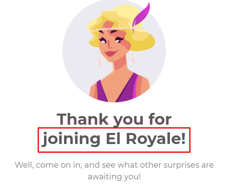 Verify the email address at El Royale Casino