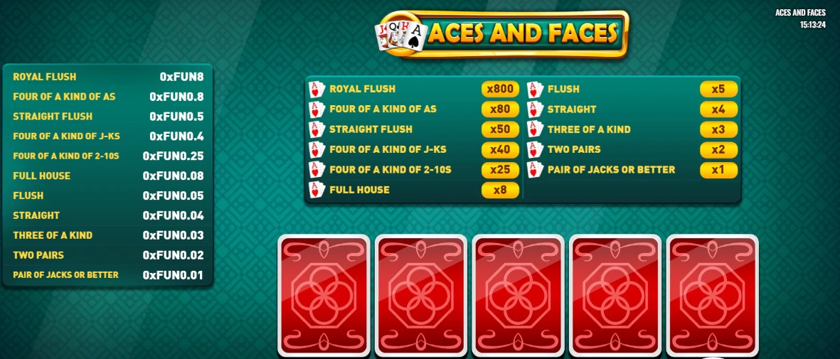 Play Aces and Faces on 1xBet