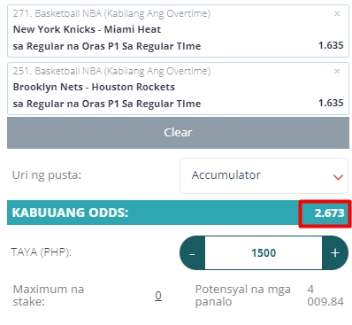 Example of enhanced odds with a parlay bet